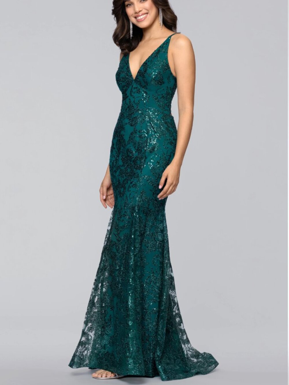 "Zoey" Glitter V-Neck Floor Length Formal Dress
